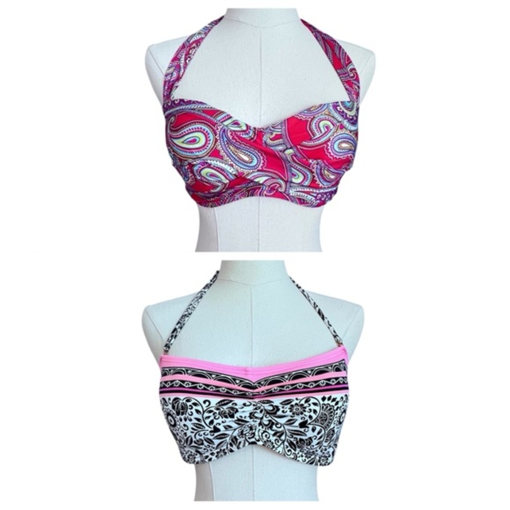 🥳 5/$25 Coco Rave Women’s 34/36C Swim Bikini‎ Tops Set/2 Tie Back Multi Color